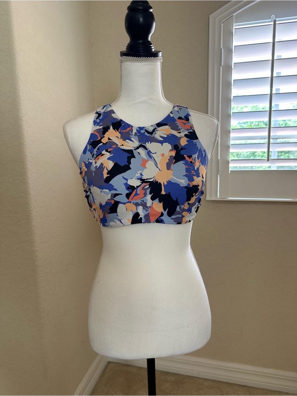 Athleta Floral High-Neck Bikini Top in Blue, Navy, Peach - Picture 2 of 6